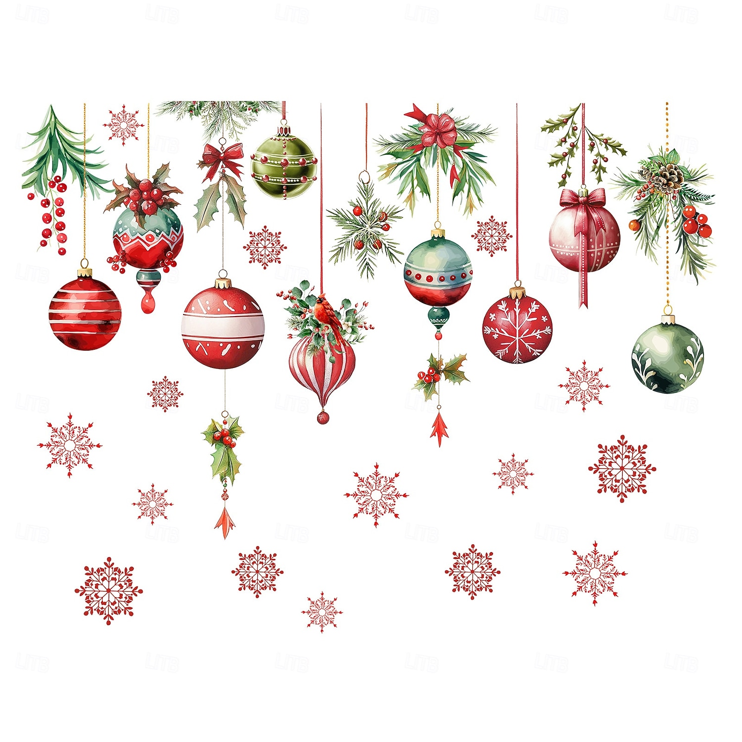 Christmas Sticker Wall Decals Snowflake Colorful Ball Pinecone Hanging Ornament Removable Vinyl Mural Holiday Party Living Room Glass Window Door Background Decoration For Home 2025 - $11.99 –P6