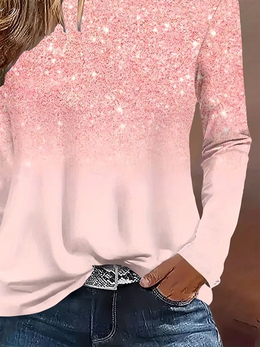 Per donna Maglietta Stampato Ombre Floreale Grafico Vintage Elegante Classico Manica Lunga Girocollo Top Regolari Quotidiano Blu Rosa Primavera Autunno Inverno del 2026 a $24.99 –P6