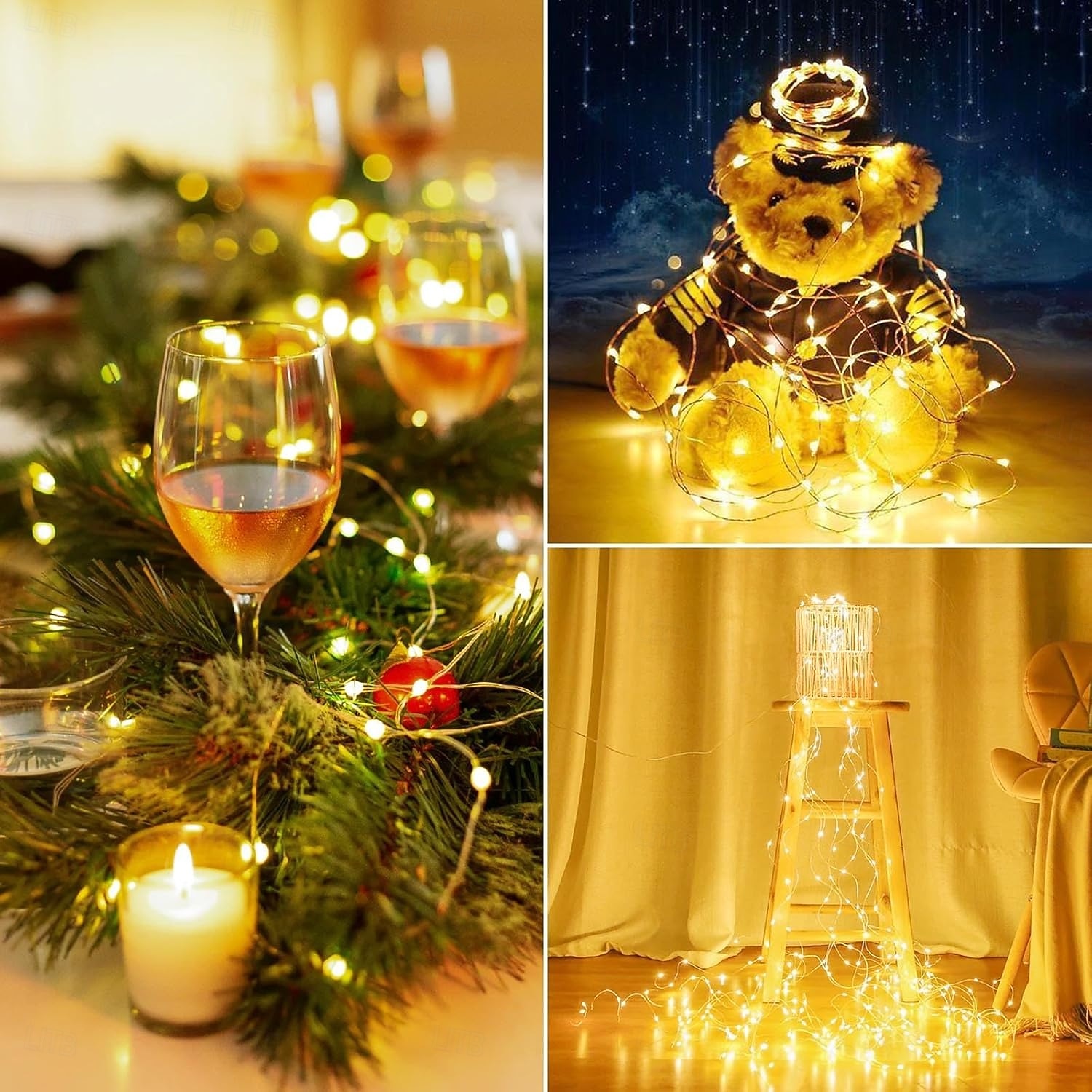 2 db 20 m/66 láb 200 led gyöngy karácsony halloween esküvői party fesztivál tündér fényfüzér beltéri és kültéri udvari kerti dekoráció fényfüzér usb tápegység 8 funkciós távirányító 2025 - $20.99 –P18