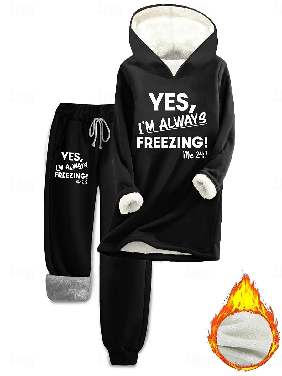 Mulheres Diário à moda Conjuntos de duas peças Moletom Conjuntos de calças Manga Longa Com Capuz Gráfico Letra Com Cordão Imprimir Casual Diário Preto Rosa Rosa Escuro Outono Normal de 2025 por $47.99 –P7