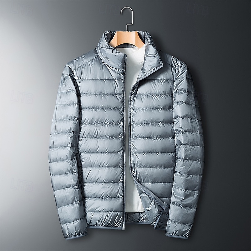 Men's Winter Coat Puffer Jacket Padded Jacket Pocket Polyster Vacation Daily Wear Date Regular Fashion Casual Comfortable Thermal Warm Fall Winter Solid / Plain Color Wine Black Royal Blue Dark Blue 2026 - $45.99 –P1