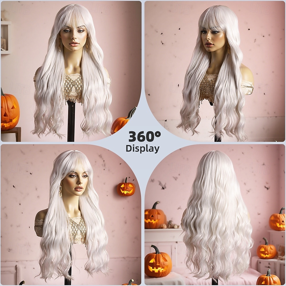 Парики из искусственных волос Естественные кудри Волнистый Средняя часть Аккуратная челка Парик 26 дюймы Белый Искусственные волосы 26 дюймовый Жен. Мягкость удобный Белый 2026 - $34.99 –P7