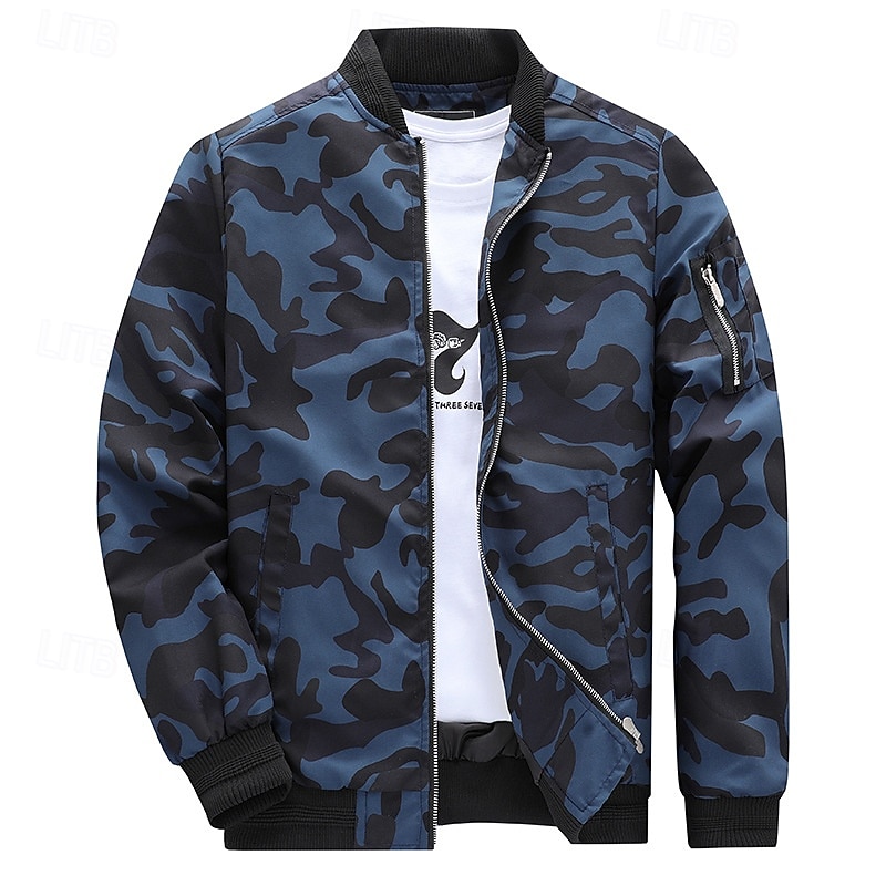 Per uomo Giacca Leggera Giubbotto bomber Giacca Casual Vacanza Quotidiano Traspirante Tasca Primavera Autunno Mimetico Moda Classico Collo alla coreana Regolare Blu Verde militare Giacca del 2026 a $42.99 –P12