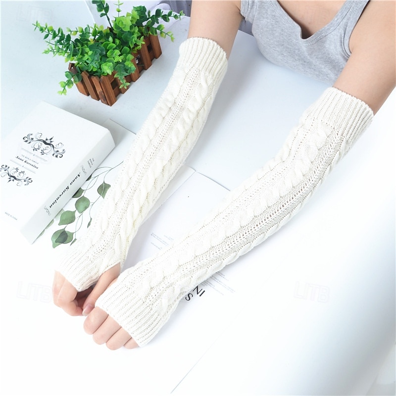 Naisten pitkät talvineulehihat, kynnettömät akryylikäsineet, lämpimät kädettömät neuleet syksyyn ja talveen, pitkät hihanlämmittimet 2026 - $10.99 –P6