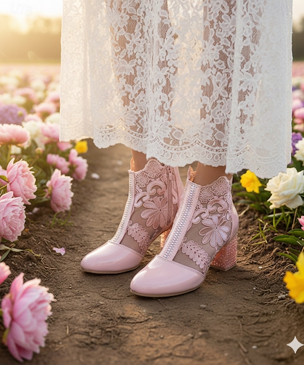 białe koronkowe botki damskie na przezroczystym obcasie słupkowym - idealne na wesela i imprezy okolicznościowe 2026 - $46.99 –P4