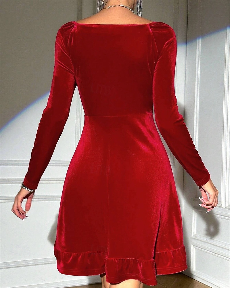 Mujer Vestido Midi Vestido de terciopelo Vestido Cóctel Elegante Moda Moderno Diario Exterior Fiesta de Noche Ajuste regular Plano Manga Larga Escote en Pico Rojo Primavera Otoño 2026 - $35.99 –P5