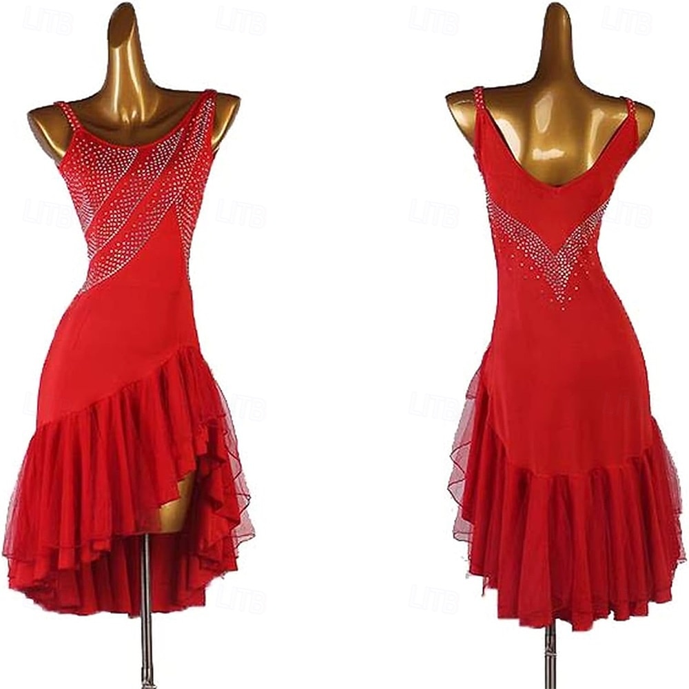 Damen Latein Rhythmus Salsa Gesellschaftstanz Kleid Wettkampfkostüm Wettbewerb Modern Walzer Cha Cha Kleid 2025 - $136.99 –P4