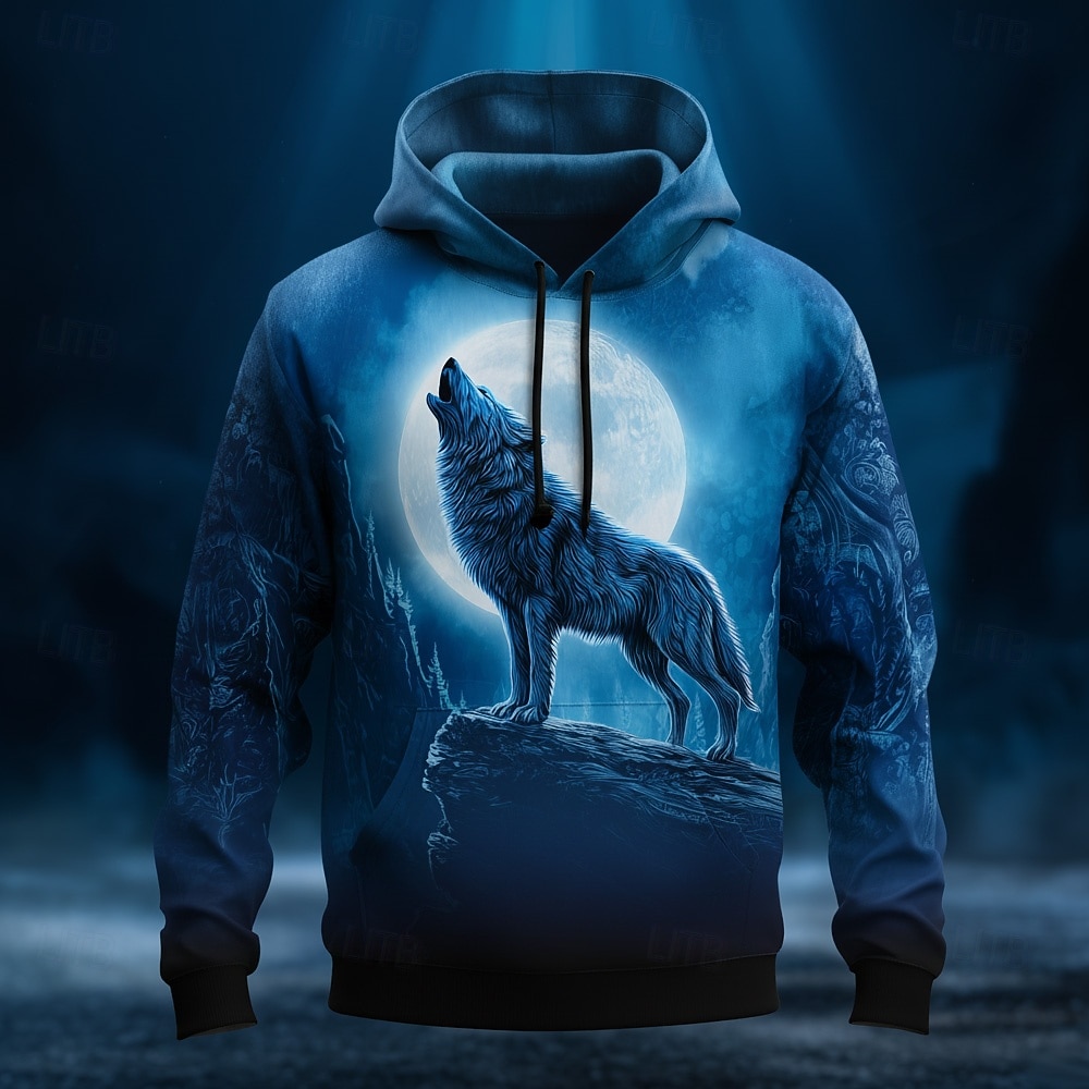 Homme Loup Sweat à capuche Sweatshirt 3D Fantaisie manche longue Col ras du cou Cadeau Club Vêtements de rue Bleu 1 Bleu 3# Bleu 2# Cordon de serrage Automne Hiver Designer S M L XL XXL XXXL de 2026 ? $28.99 –P1