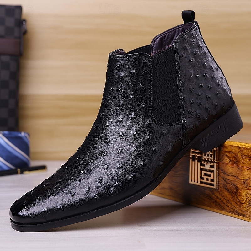 Ανδρικές γκρι μπότες Chelsea από τεχνητό δέρμα – slip-on παπούτσια με μοτίβο στρουθοκαμήλου για επαγγελματικές δραστηριότητες, επίσημες εκδηλώσεις και καθημερινή χρήση 2025 - $46.99 –P4