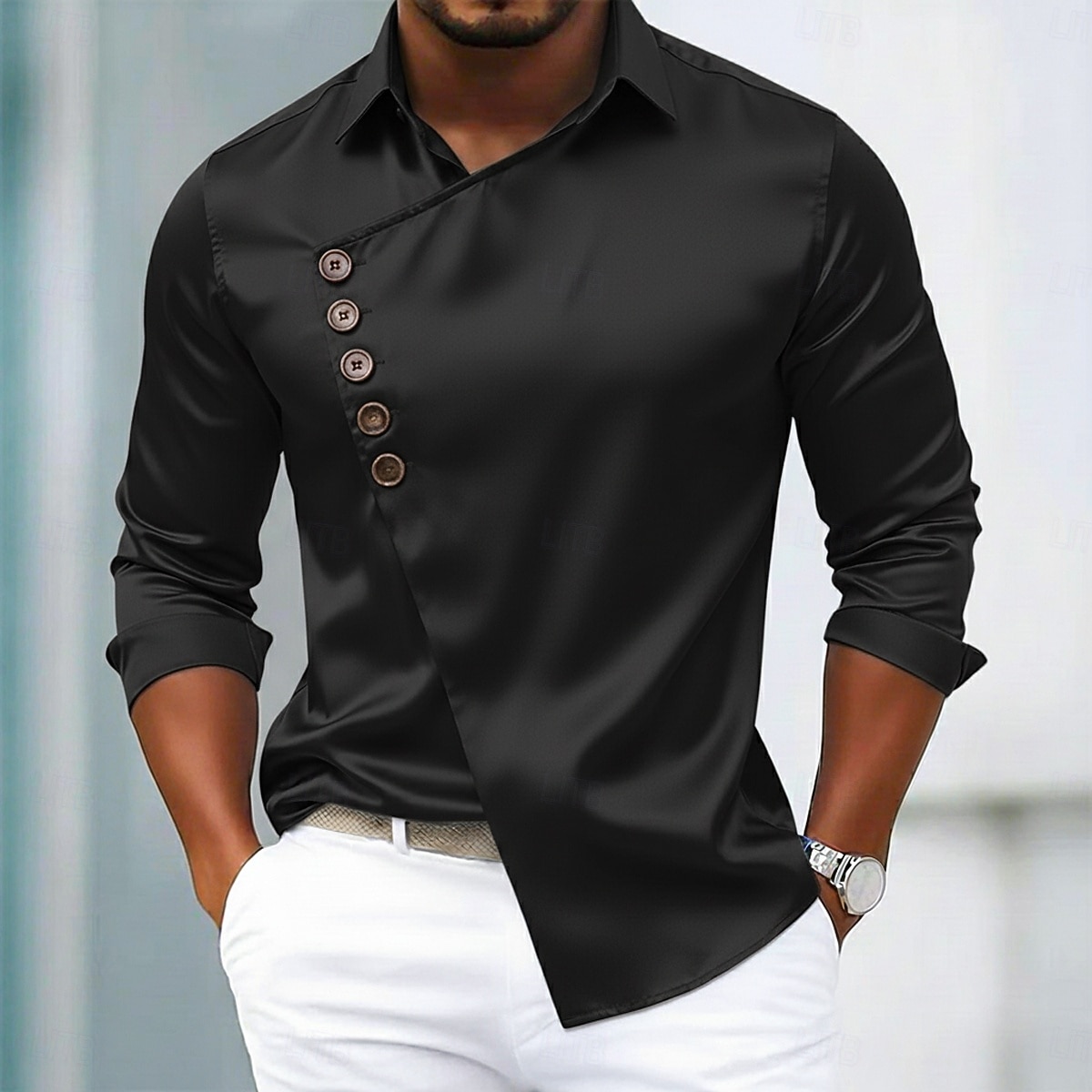 Per uomo Camicia Camicia in raso Camicia elegante Camicia casual Camicia con Bottoni Camicia da Ballo Semplice Formale Matrimonio Blu chiaro Nero Blu reale Oro Manica Lunga Bavero Tutte le stagioni del 2025 a $23.99 –P5
