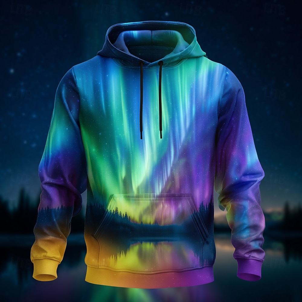 Męskie Wzór 3D Zorza polarna Bluza z Kapturem Bluzy Moda Nowoczesne 3D Długi rękaw Półgolf Dom Impreza Streetwear Fioletowy Fioletowy 2 Ściągana na sznurek Jesień Zima Projektant S M L XL XXL XXXL 2026 - $28.99 –P2