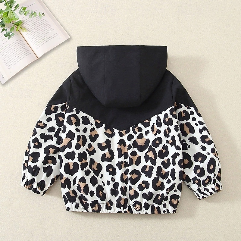 Barn Flickor Vandringsjacka Friluftsjacka Kappa Leopard Mode Dragkedja Ficka Vindtät Utomhus Täcka Ytterkläder 4 år + Vår Vit+Svart 2025 - $20.99 –P4