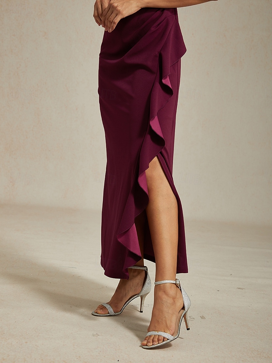 Dam Maxiklänning Sheath Dress Plisserad klänning Volangkjol Elegant party Semiformella klänningar Bröllopsgäst Kvällsfest Gradering Ensfärgat Ärmlös Rund hals Båthals Vinröd Sommar Vår Höst 2025 - $99.99 –P4