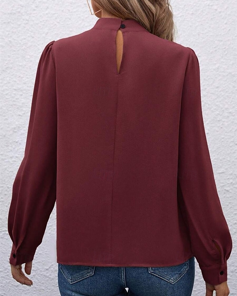 Γυναικεία Πουκάμισο Κομψή Φιλάρεσκος Σατέν Μπλούζα Συμπαγές Χρώμα Στυλάτο Καθημερινό Μακρυμάνικο Ζιβάγκο Κανονικά μπλουζάκια Καθημερινά Εξόδου Μαύρο Κίτρινο Πράσινο Ανοικτό Ρουμπίνι Βυσσινί 2026 - $27.99 –P27