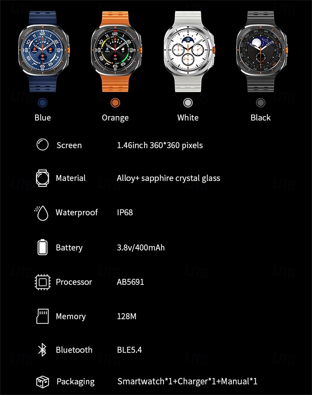 HD8ultra Reloj inteligente 1.46 pulgada Smartwatch Reloj elegante Bluetooth Monitoreo de temperatura Podómetro Recordatorio de Llamadas Compatible con Android iOS Mujer Hombre Larga espera Llamadas 2025 - $52.99 –P17