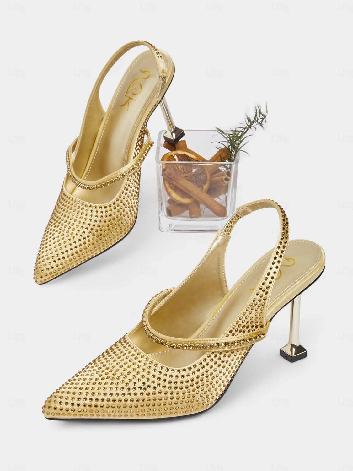 női arany strasszos hegyes orrú magassarkú - csillogó, slingback participő éjszakai életbe és koktélpartikra 2025 - $34.99 –P2
