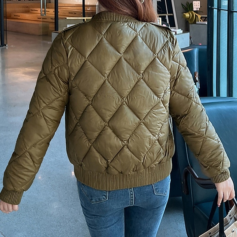Mulheres Casaco puffer Casaco acolchoado Jaqueta casual Confortável Respirável Zíper Bolsos Casual Tecido Férias Rua Casual Roupa Diária Zíper Curto Colarinho Chinês Normal Manga Longa agasalhos de 2025 por $36.99 –P6