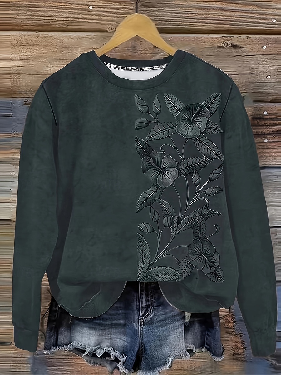 Damen Pullover Sweatshirt Druck Blumen Grafik Mode Lässig Langarm Rundhalsausschnitt Normale Oberteile Straße Alltagskleidung Blau Schwarz Purpur Orange Grün Frühling Herbst Winter 2026 - $29.99 –P4