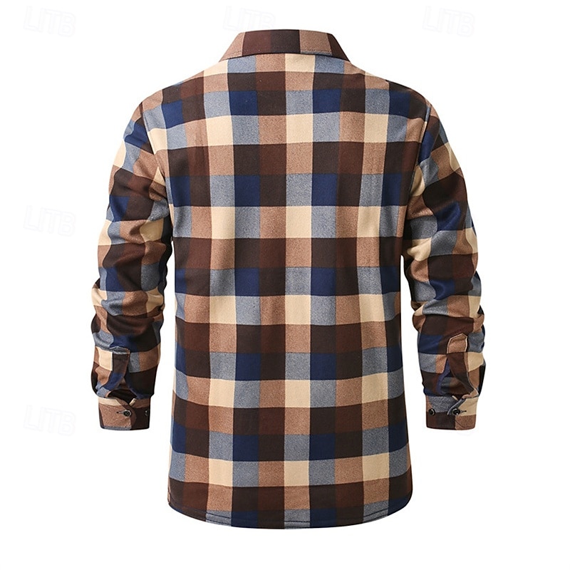 Hombre Camisa Camisa casual Camisa de franela Camisa de lana Abotonar la camisa Rojo Color Caquí Gris Manga Larga Plaid Diseño Vacaciones Festivos Bolsillo Ropa Poliéster Moda Mantiene abrigado 2026 - $29.99 –P2