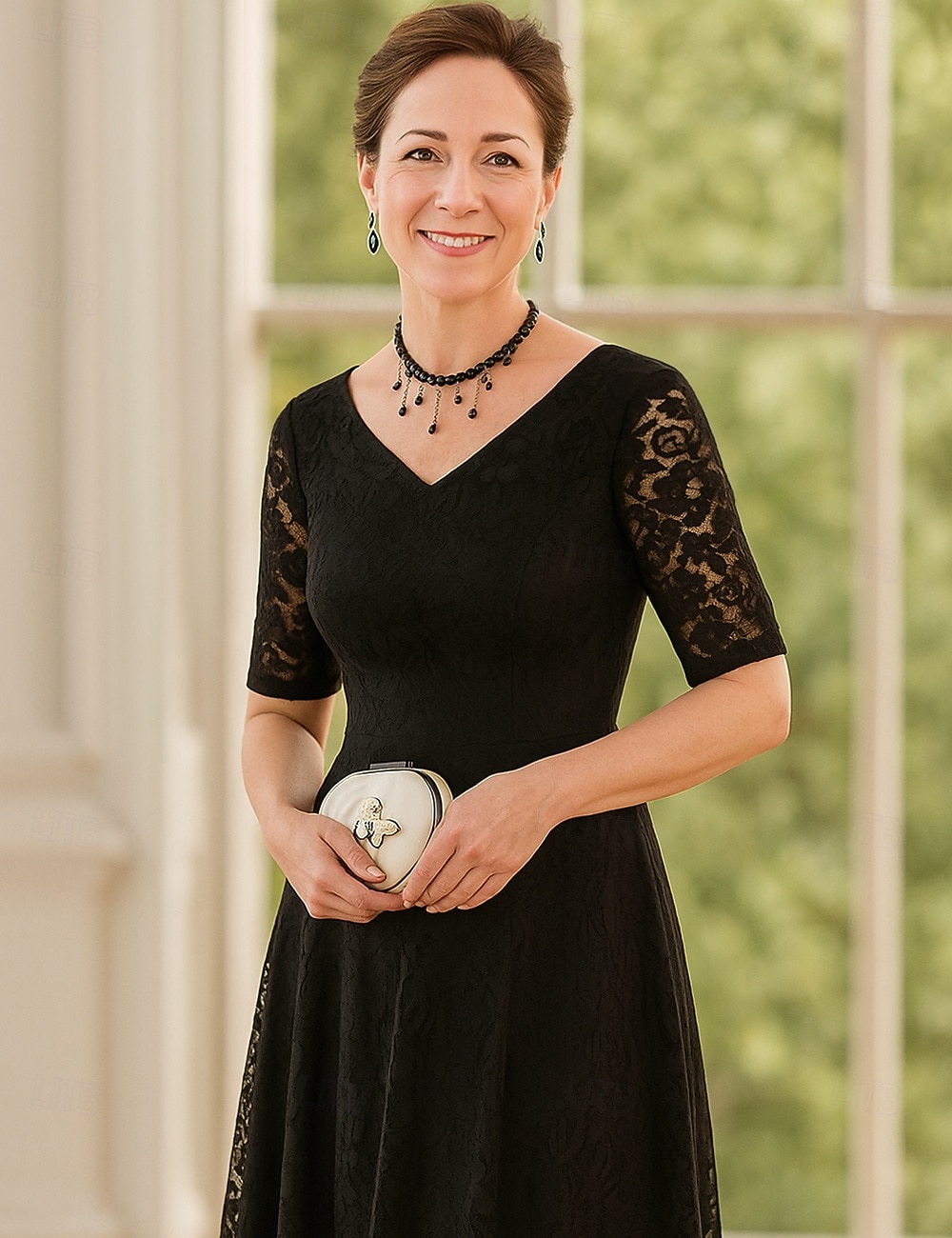 A-Linie Knöchellänge Partykleid Cocktailkleid Kleid für Hochzeitsgäste Brautmutterkleid Halbarm V Ausschnitt Elegant Schwarzes Kleid Formeller Abend Hochzeitsfeier mit Spitze 2026 - $80.99 –P3
