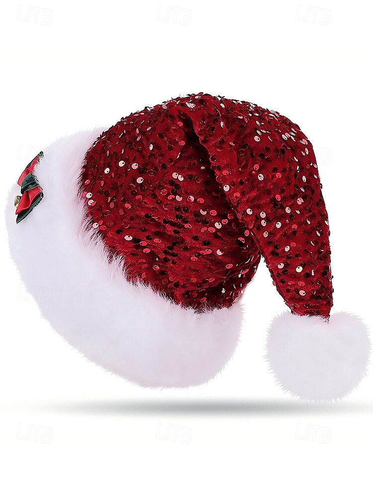 Dam jultomtehatt med paljetter, festlig rosett och klocka, pälskant, festtillbehör 2026 - $11.99 –P7