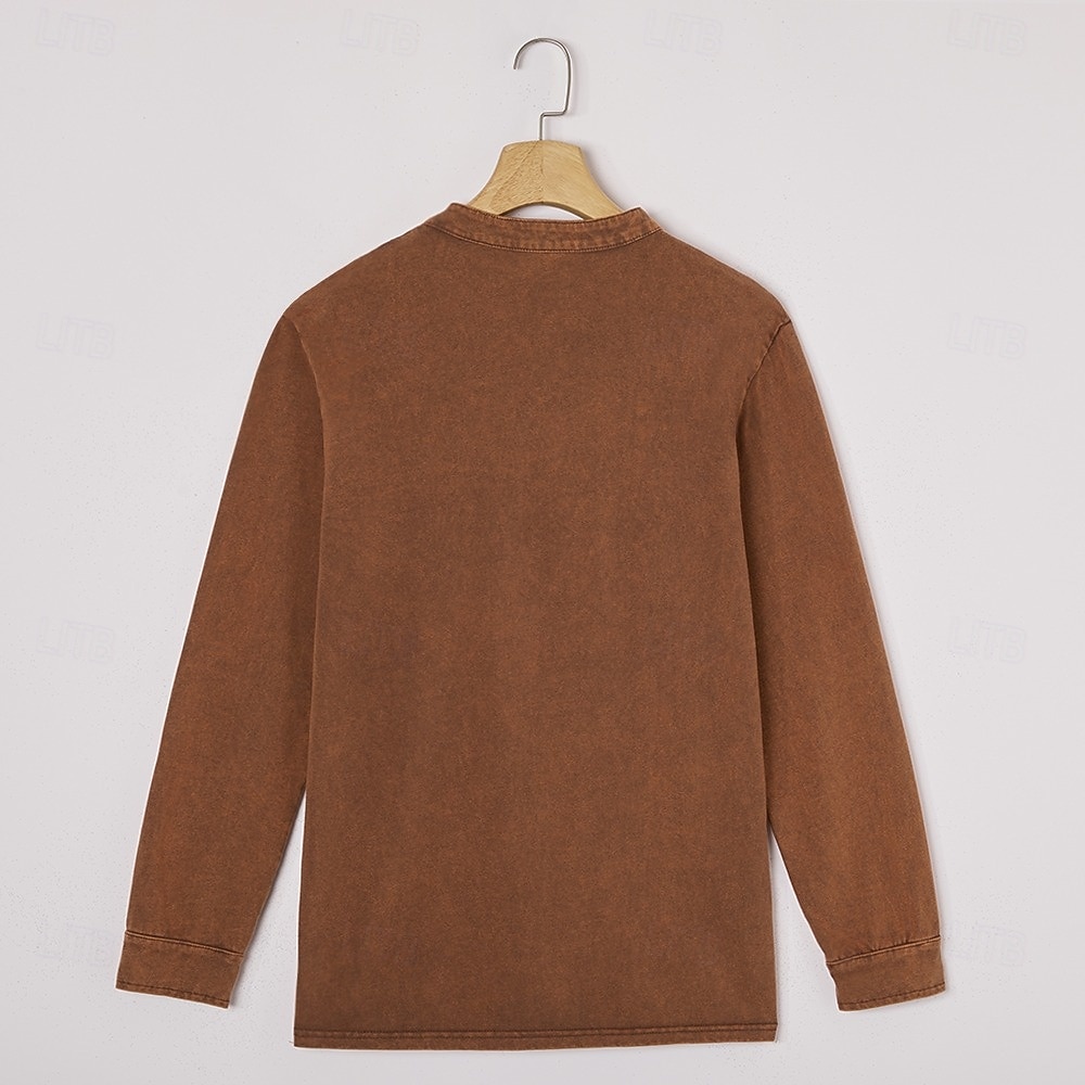SoftFade™ Мужская футболка Henley длинный рукав Henley весна осень винтаж ретро винтажная повседневная винтажного стиля выцветшая стиранная повседневная голубой черный темно-синий топ футболка для 2026 - $35.99 –P17