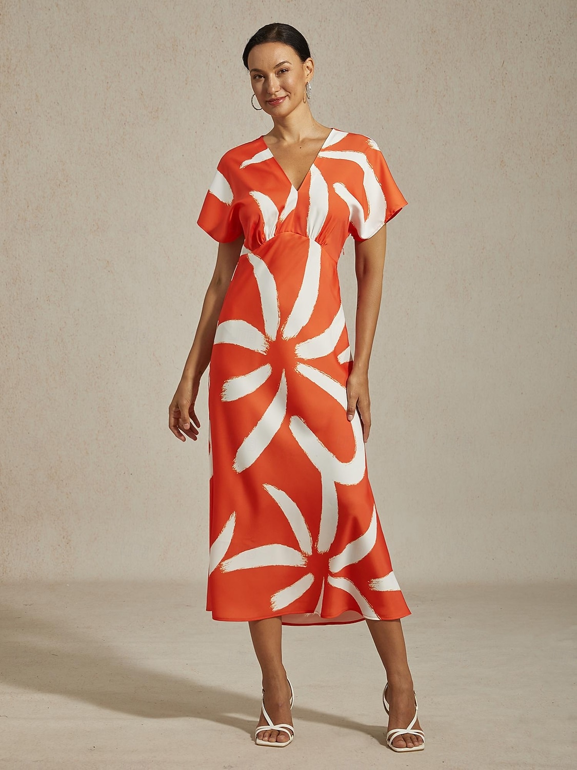Vestido largo de satén con estampado abstracto para mujer, manga dolman, escote en V, cintura anudada, elegante, informal, para vacaciones, primavera, verano y otoño. 2026 - $91.99 –P2