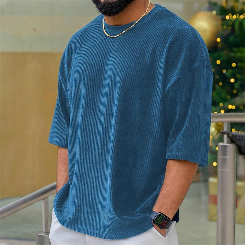 Per uomo Maglietta Camicia di Velluto a Coste Camicia a Maniche Corte Manica Corta Girocollo Estate Semplice Moda Designer Essenziale Jacquard Vacanza Streetwear Uscire Vinaccia Nero Bianco Maglietta del 2025 a $8.99 –P5