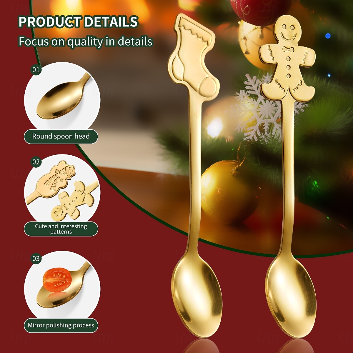 Cuchara navideña de acero inoxidable, juego de 4 piezas con diseño de árbol de Navidad, ideal para el hogar, café, cena, postres, helados y otras ocasiones especiales. Un regalo creativo para fiestas 2025 - $6.49 –P4