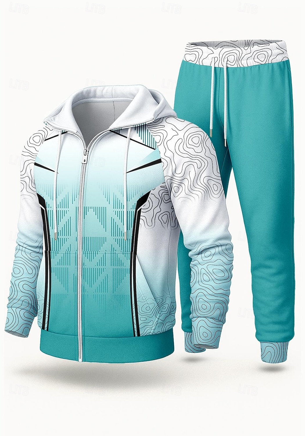 Муж. Толстовка Спортивный костюм Спортивный костюм из двух частей Кулиска Застегнуться Геометрический принт Наборы одежды Осень Зима Синий Назначение На открытом воздухе Путешествия Легкость Мода 2026 - $47.99 –P1