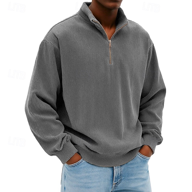 Voor heren Sweatshirt Corduroy Trui met capuchon Stoppen Sweatshirt met kwartrits Wit Opstaande boord Effen Vetoketju Met Textuur Casual Dagelijks Sport & Outdoor Streetwear Stoer Sportkleding Lente 2026 - $28.99 –P8