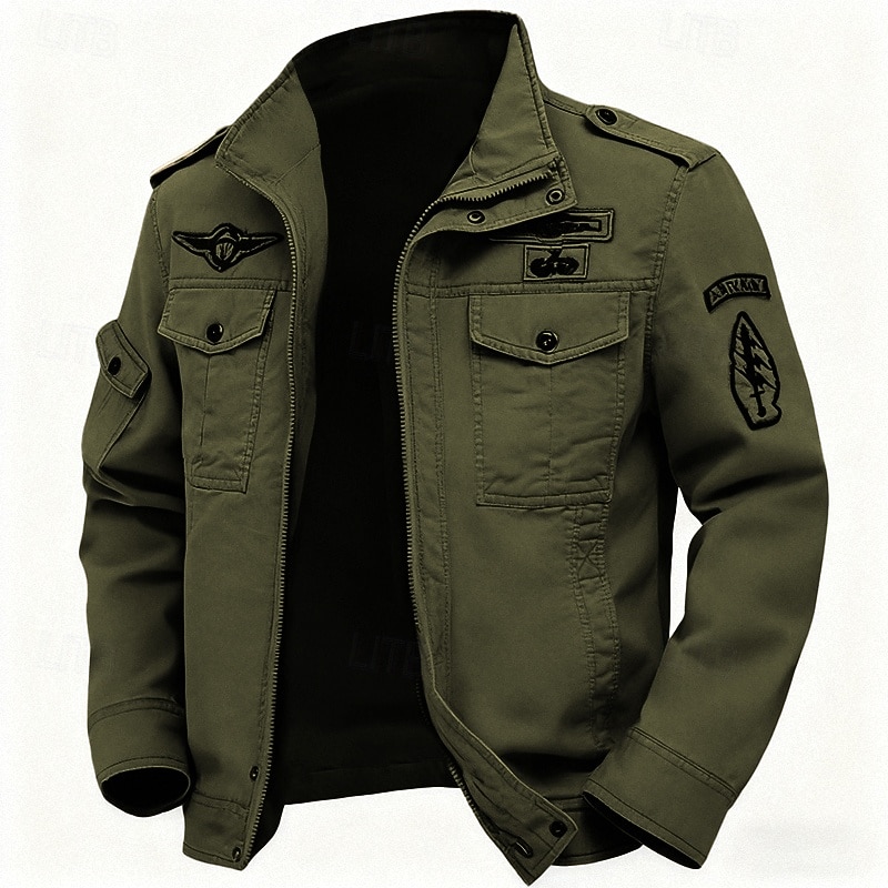 Homme Veste utilitaire Veste Cargo Veste Décontractée Vacances Quotidien Résistant à l'usure Poche Avant Printemps Automne Uni Mode Classique Col montant Régulier Noir Kaki Vert Véronèse Veste de 2025 ? $43.99 –P3
