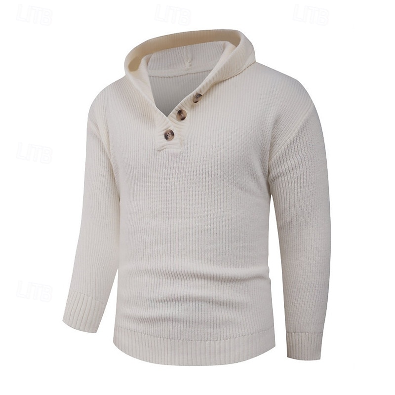 Herren Pullover Strickpullover Gerippt Stricken Normale Oberteile Knöpfe Gestrickt Einfach Mit Kapuze Mode Basic Urlaub Alltagskleidung Bekleidung Herbst Winter Schwarz Hellgrau S M L 2026 - QAR 185.61 –P5