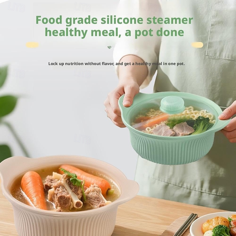 סיר אידוי סיליקון למיקרוגל 42oz, 3 תאים, סיר אידוי סיליקון 4 ב-1 עם ידית ומכסה לירקות, דגים, הכנת ארוחות, מזון לתינוקות, תנור &בטוח למדיח כלים, קל לניקוי 2026 - $15.99 –P6
