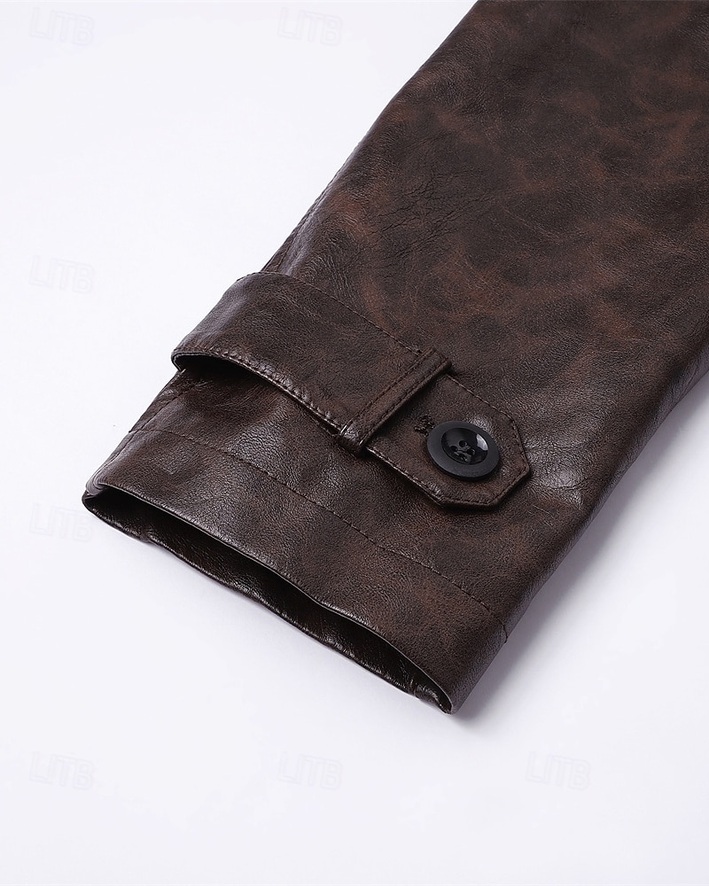 Herren Kunstlederjacke Bikerjacke Motorradjacke Urlaub Täglich Winddicht Warm Tasche Frühling Herbst Einfach Mode Klassisch Revers Regulär Schwarz Kaffee Jacken 2026 - $75.99 –P11