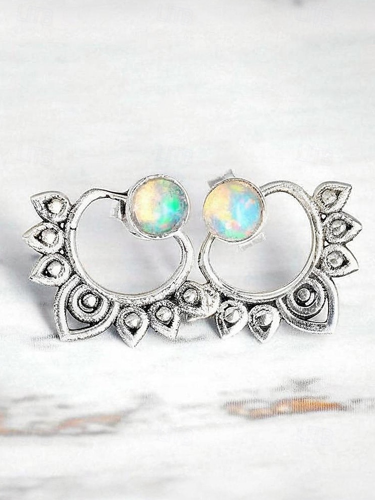 Pendientes bohemios de ópalo para mujer con diseño de loto vintage: joyería étnica para uso informal, festivo y de fiesta. 2026 - $7.99 –P4