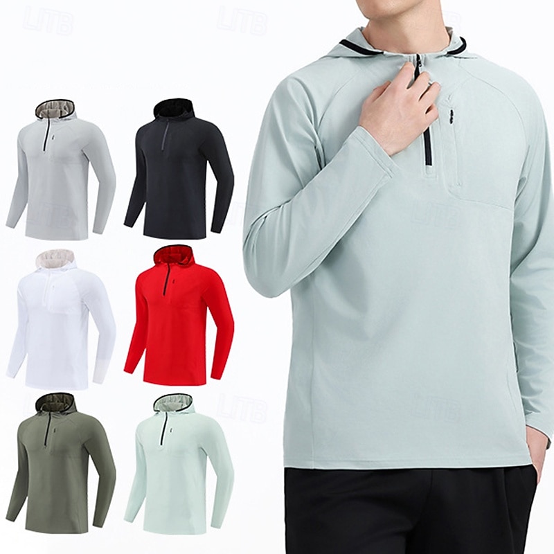 Herr Solid färg T-shirt för jogging Gymtröja Sport topp Höst vinter Huva Långärmad Fritids- Mjuk Andningsfunktion Gym Camping Löpning Träna Yoga Svart Vit Röd Sportkläder Sportkläder 2026 - $32.99 –P1