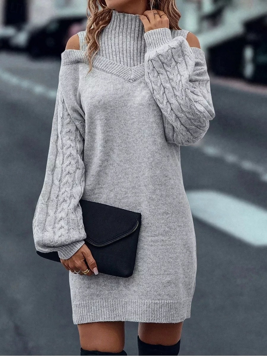 Per donna Abito maglione Elegante Casual Morbido Colore Puro A Coste Dolcevita Lavorato a maglia Spalle scoperte Manica Lunga Top Regolari Maglia All'aperto Quotidiano Weekend Nero Verde Autunno del 2026 a $37.99 –P2