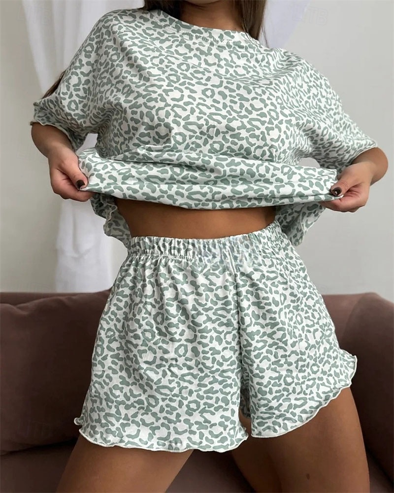 Women's Pajamas Loungewear Pajama Set Pajama Shorts Fashion Casual Comfort Graphic Pure Color Elastic Waist Pant Shorts Vacation Home Daily Short Sleeve Crew Neck Pink Green Gray Summer Spring 2026 - $26.99 –P7