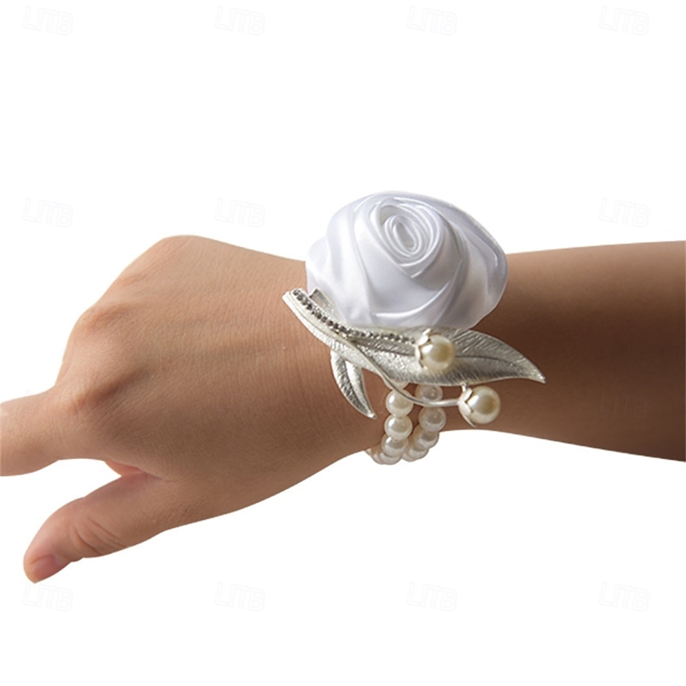 Bröllop handled blommor Handleds Corsage Bröllop / Fest Satin / Metall Blomstil 2026 - QAR 74.45 –P4