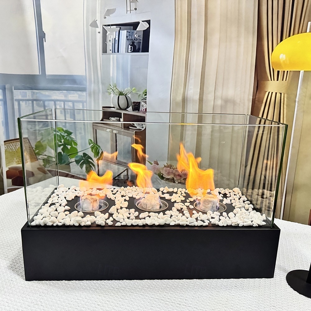 skleněný velký stolní krb přenosný ohniště s miskou na oheň, čisté hoření bioetanolu, bezodvětrávací krb pro vnitřní i venkovní terase, párty 2026 - $128.99 –P3