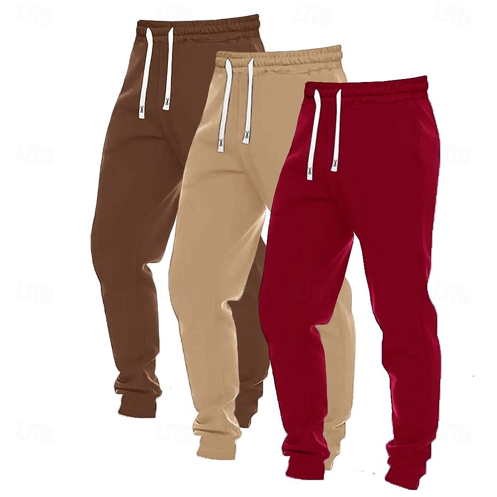 2025年 男性用 スウェットパンツ ジョガー ズボン カジュアルパンツ ドローストリング 伸縮袖口 マルチパック 平織り 履き心地よい ウォーム 全長 アウトドア カジュアル 日常 クラシック ベーシック ブラック+ネイビーブルー+ライトグレー ブラック＋ライトグレー＋ダークグレー  コレクション – $29.99 –P12