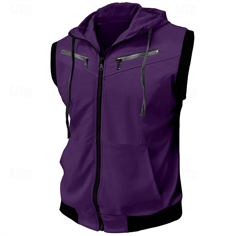 Hombre Sudadera Sudadera con capucha y cremallera completa Negro Vino Rojo Azul Marino Morado Con Capucha Bloque de color Correa Bolsillo Deporte Diario Festivos Poliéster Ropa de calle Básico Casual 2026 - $44.99 –P13