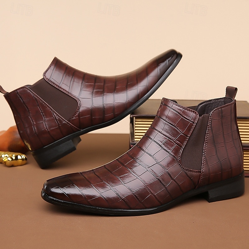 stivali chelsea da uomo in vera pelle sintetica color cuoio con pannelli laterali elastici e finitura liscia, eleganti stivaletti eleganti per lavoro, feste e occasioni formali del 2026 a $54.99 –P13