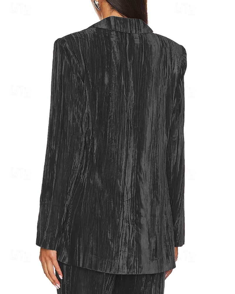 Dames Blazer Fluwelen blazers Comfortabel Zak Knop Modieus Effen Formeel Buiten Normaal Strijkijzer Normale pasvorm Lange mouw bovenkleding Zwart Wit Wijn Herfst Winter 2026 - $36.99 –P12