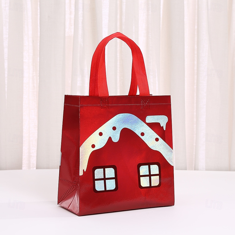 12 многофункциональных нетканых рождественских пакетов для упаковки подарков и покупок - пакеты для сладостей с ручками, товары для рождественских вечеринок (2 вида) 2025 - $17.49 –P3