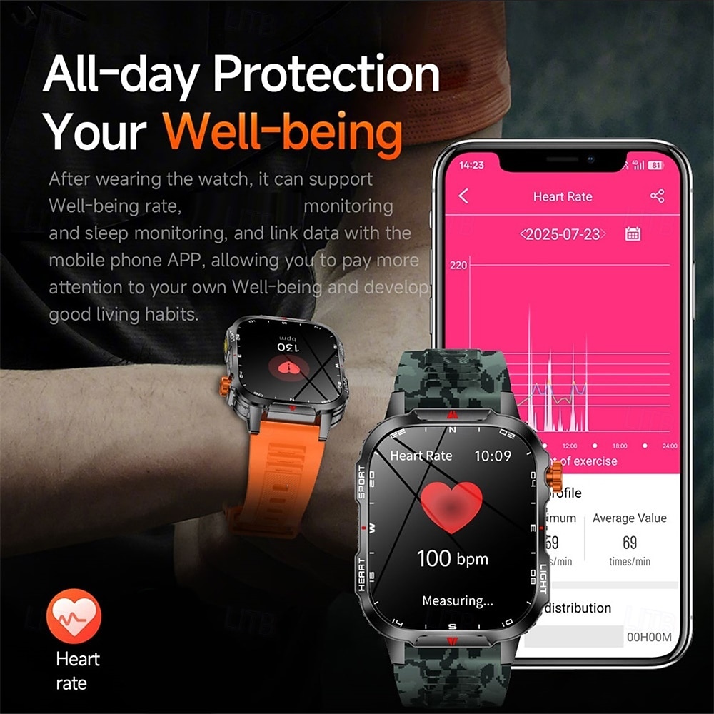 Nowy globalny smartwatch 2,01 cala, 1100 mAh, duża bateria, kompas LED, męski zegarek sportowy do użytku na świeżym powietrzu, asystent głosowy, połączenia bezprzewodowe 2025 - $37.99 –P10