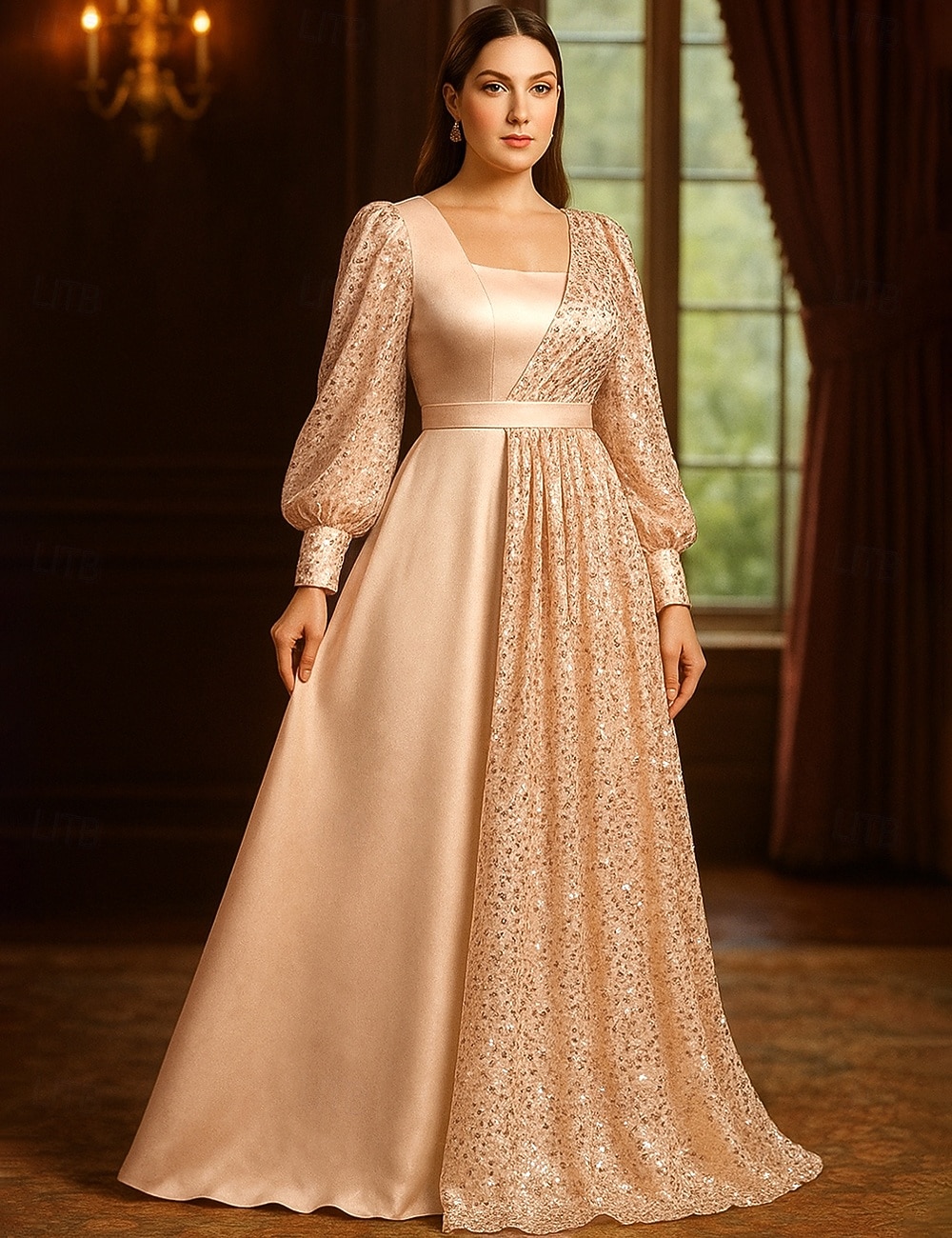 A-Line Floor Length Wedding Guest Dress Formal Dresses Evening Gown Mother  of the Bride Dress Long Sleeve Crew Neck Elegant Vintage Plus Size with  Sequin Color Block 2026 - $114.99