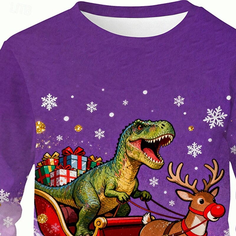 Jul Pojkar 3D Grafisk Varje Dinosaurie T-shirt Långärmad Vår Höst Mode Grundläggande Barn 4-12 år Rund hals Utomhus Ledigt Dagligen Normal 2025 - $13.99 –P2