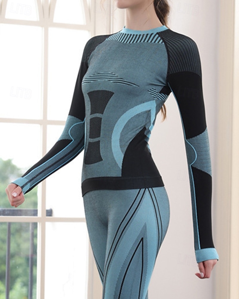 Women's Baselayer Thermal Shirts Long Sleeve Crew Neck Top Outdoor Thermal Warm Winter Autumn / Fall Chinlon Patchwork Black Pink Blue Ski / Snowboard Tennis Winter Sports 2026 - $35.99 –P9